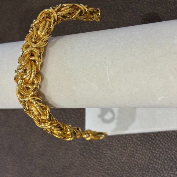 B Italy Yellow Gold Finish Byzantine Chain Wide  Chunky Bracelet - Picture 9 of 16